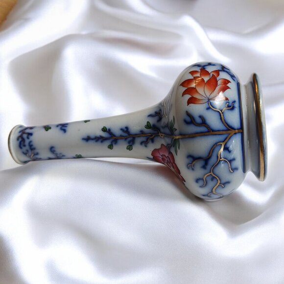 Antique Hand-Painted Asian Style Bud Vase Elegant Peony Gilded Accents, … - Picture 5 of 16